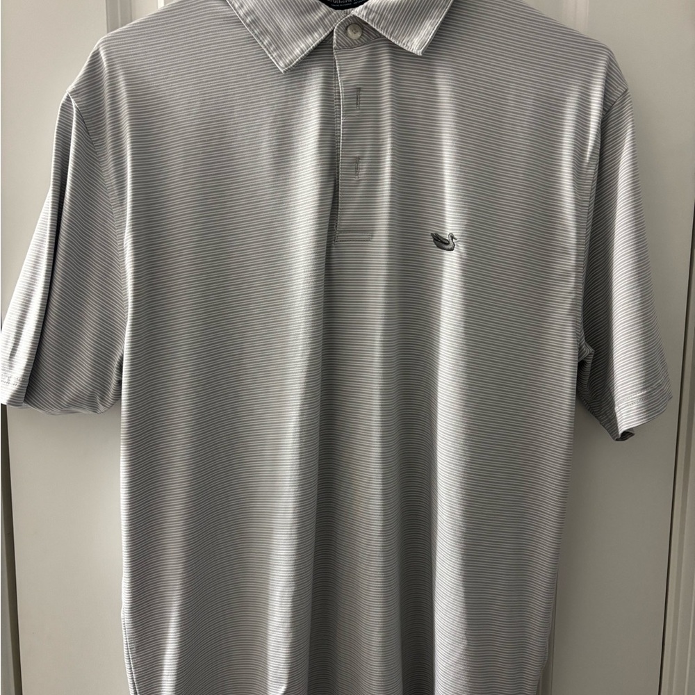 Southern Marsh Light Gray and White Stripe Polo Shirt